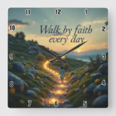 毎日信仰によって歩く スクエア壁時計 (正面)