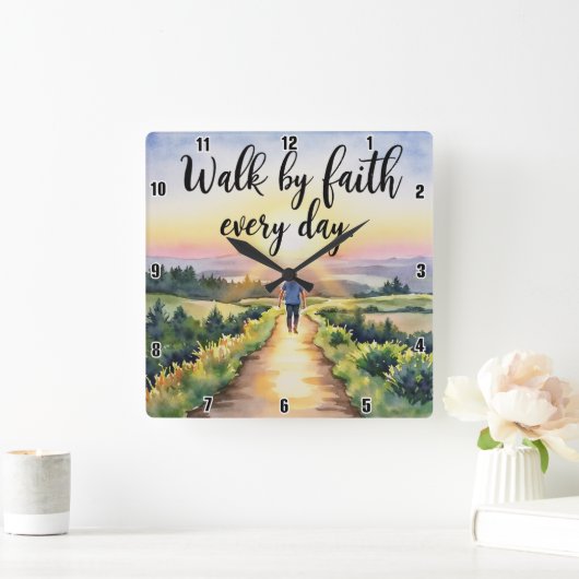 毎日信仰によって歩く スクエア壁時計 (ホーム)