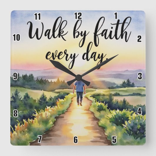 毎日信仰によって歩く スクエア壁時計 (正面)
