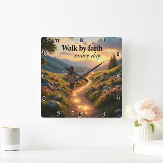 毎日信仰によって歩く スクエア壁時計 (ホーム)