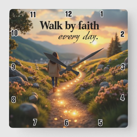 毎日信仰によって歩く スクエア壁時計 (正面)