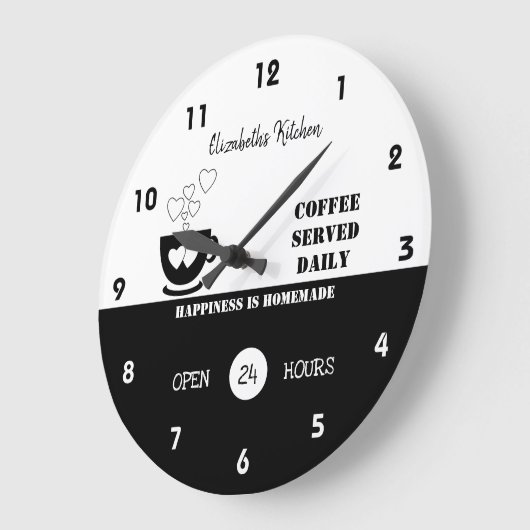 毎日出される白黒コーヒー ラージ壁時計 (傾斜)