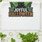 毎日楽しいハロウィンハウンテッドハウス魔女猫 キッチンタオル (折り畳み)