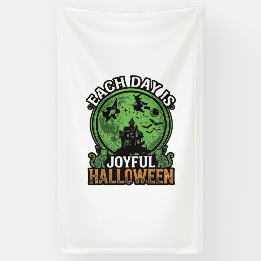 毎日楽しいハロウィンハウンテッドハウス魔女猫 横断幕 (縦)