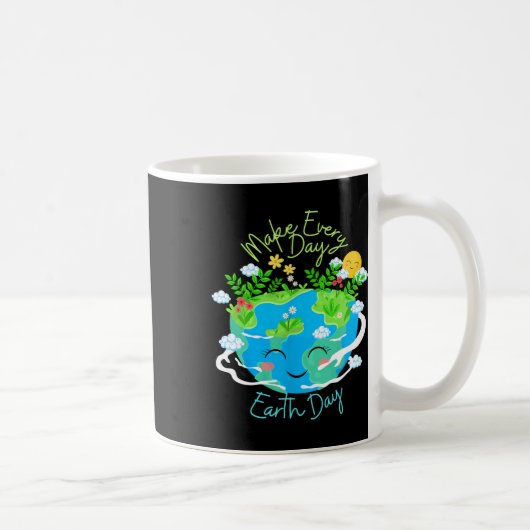 毎日、地球の日を笑顔でかわいいおもしろい惑星にする コーヒーマグカップ (右)