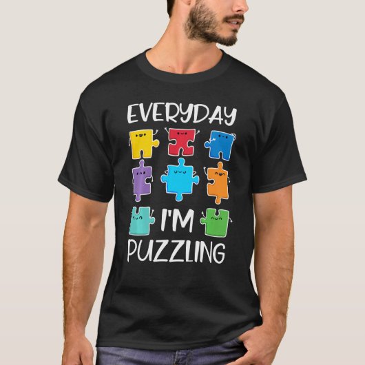 毎日I'm Puzzling自閉症意識パズルパイ Tシャツ (正面)