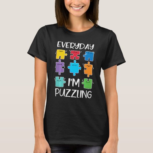毎日I'm Puzzling自閉症意識パズルパイ Tシャツ (正面)