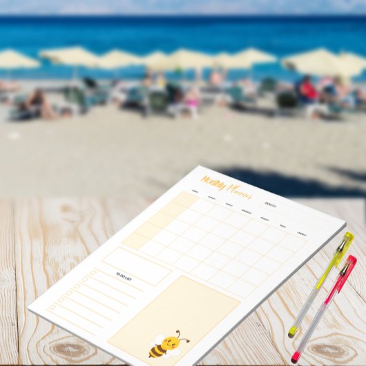 毎月のプランナー – かわいいハチのテーマ- A4印刷可能P ノートパッド