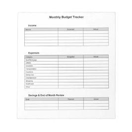 毎月の予算トラッカー ノートパッド
