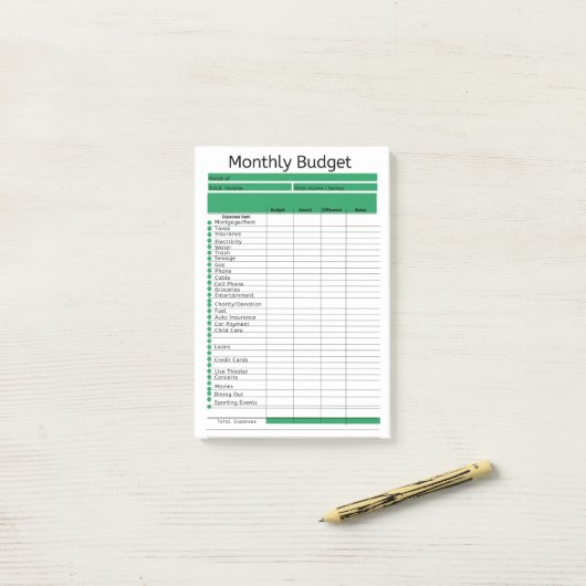 毎月の予算追跡itメモの投稿 ポストイット (デスク上)