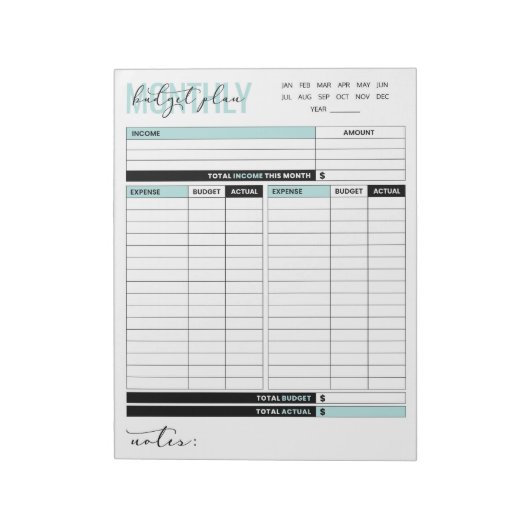 毎月の収支予算計画メモ帳 ノートパッド (回転)
