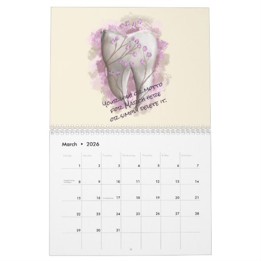 毎月の願いやモットー。歯科用歯科医ギフト カレンダー (3月 2026)