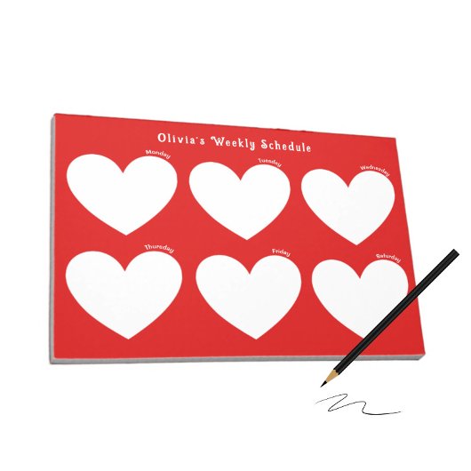 毎週のプランナーと白いハート ノートパッド