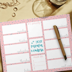 毎週のプランナー毎日リストするピンクのティール（緑がかった色）星 ノートパッド