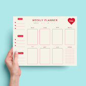 毎週のプランナー赤いハートメモ帳（名前あり） ノートパッド