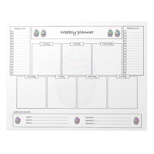 毎週のプランナー(ゴールとショッピングリスト) ノートパッド (正面)