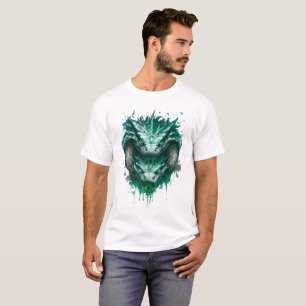 毒々しい緑の蛇 水彩スプラッターTシャツ Tシャツ
