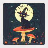 毒々しい黒猫のきのこ帽子 ラベル (デザイン1)