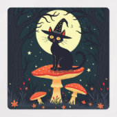 毒々しい黒猫のきのこ帽子 ラベル (デザイン2)