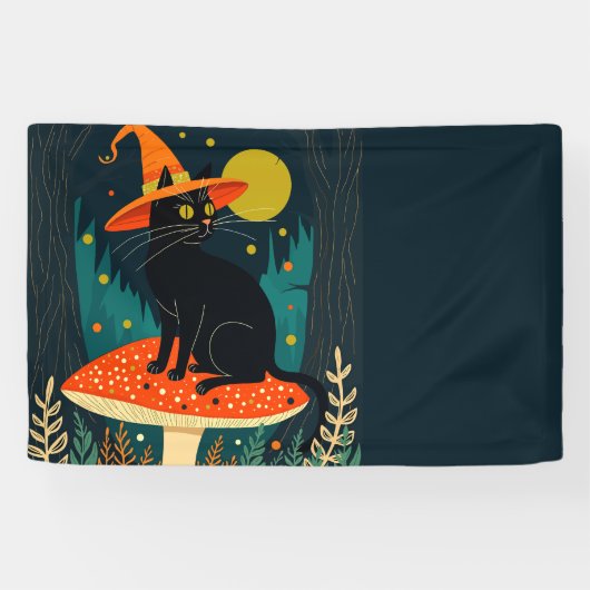 毒々しい黒猫のきのこ帽子 横断幕 (横)