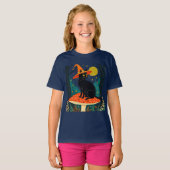 毒々しい黒猫のきのこ帽子 Tシャツ (正面フル)