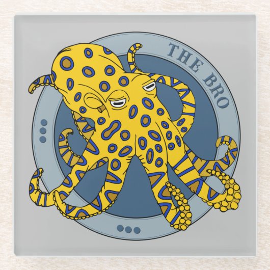 毒のある青い輪付きタコキャラクター ガラスコースター (正面)