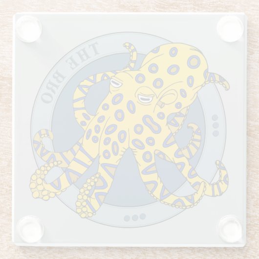 毒のある青い輪付きタコキャラクター ガラスコースター (裏面)