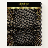 毒エレガントヘビの黒と金ゴールドの皮 ノートブック (裏面)