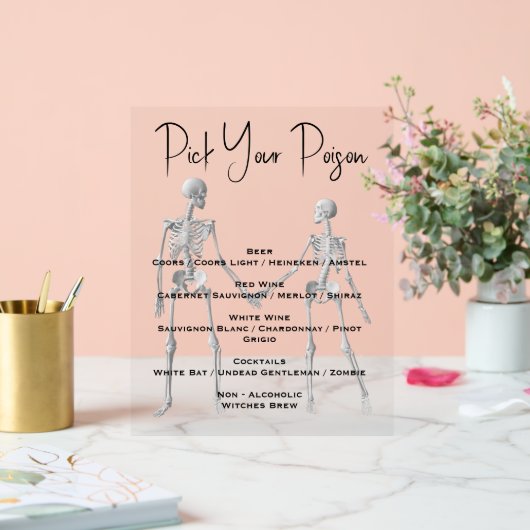 毒スケルトンの結婚バーメニューを選択 アクリルサイン (ウェディング)