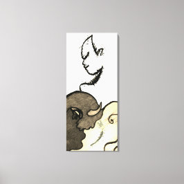 比喩的な先住民アメリカンとバッファロー キャンバスプリント