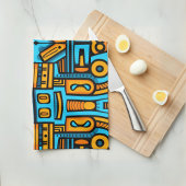 比喩的抽象芸術はっきりしたブルーオレンジ キッチンタオル