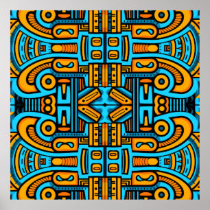 比喩的抽象芸術はっきりしたブルーオレンジ ポスター