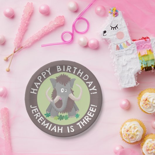 毛おもしろいのマンモスのパーソナライズされた誕生日 ペーパープレート (パーティー)