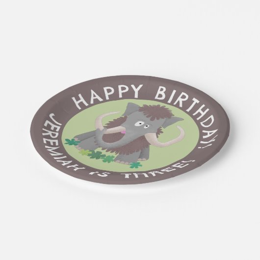 毛おもしろいのマンモスのパーソナライズされた誕生日 ペーパープレート (アングル)