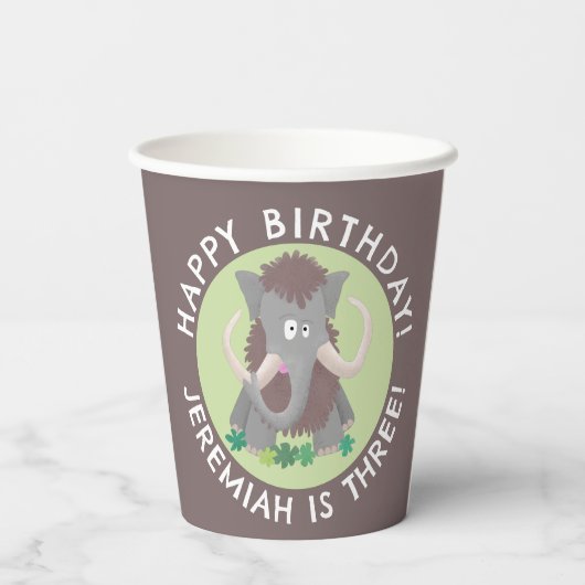 毛おもしろいのマンモスのパーソナライズされた誕生日 紙コップ (裏面)