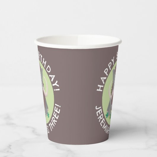 毛おもしろいのマンモスのパーソナライズされた誕生日 紙コップ (左)