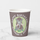 毛おもしろいのマンモスのパーソナライズされた誕生日 紙コップ (正面)