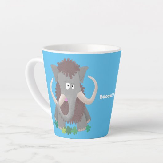 毛おもしろいのマンモス漫画イラストレーション カフェラテマグ (左アングル)