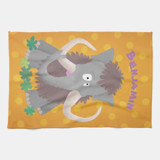 毛おもしろいのマンモス漫画イラストレーション キッチンタオル (横)