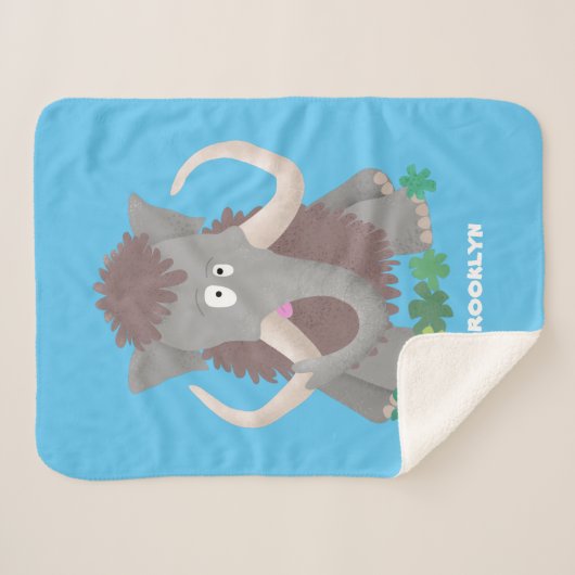 毛おもしろいのマンモス漫画イラストレーション シェルパブランケット (正面(横))