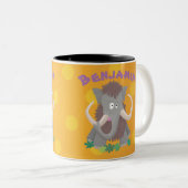 毛おもしろいのマンモス漫画イラストレーション ツートーンマグカップ (正面右)