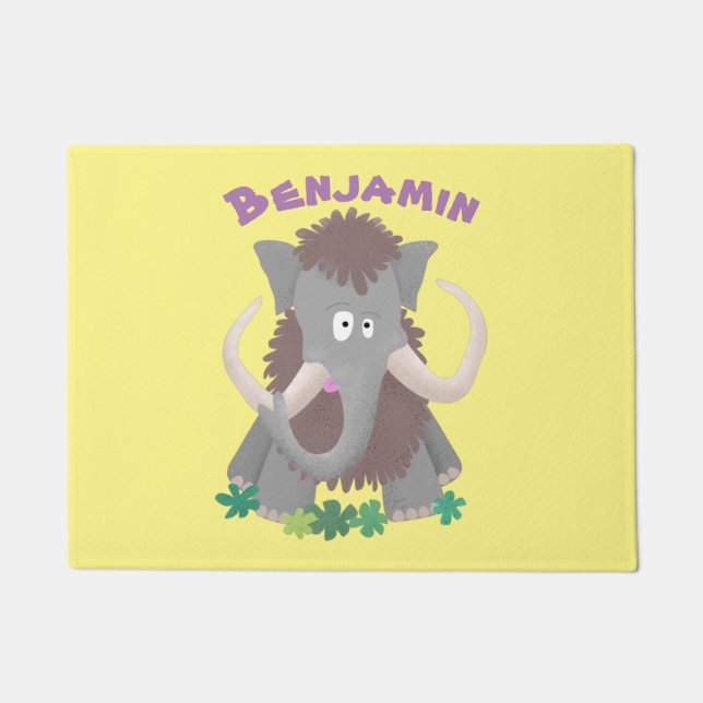 毛おもしろいのマンモス漫画イラストレーション ドアマット (正面)