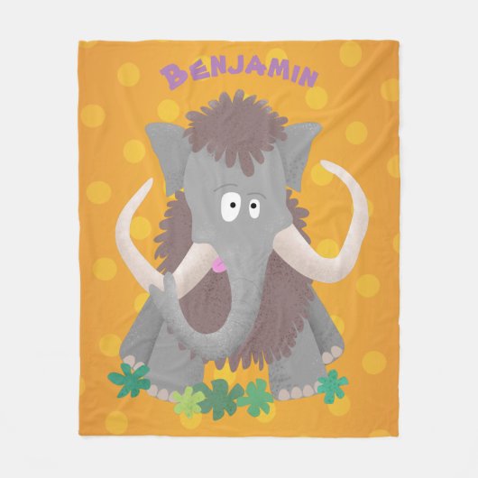 毛おもしろいのマンモス漫画イラストレーション フリースブランケット (正面)