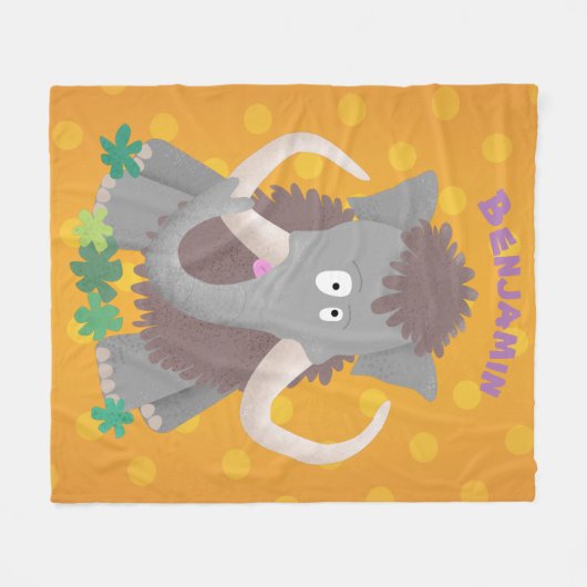 毛おもしろいのマンモス漫画イラストレーション フリースブランケット (正面(横))