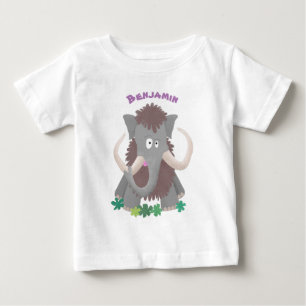 毛おもしろいのマンモス漫画イラストレーション ベビーTシャツ