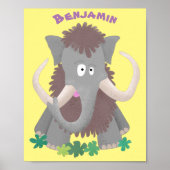 毛おもしろいのマンモス漫画イラストレーション ポスター (正面)