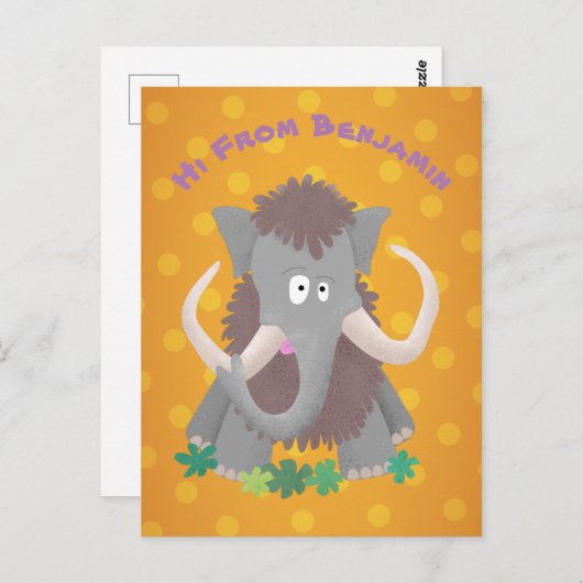 毛おもしろいのマンモス漫画イラストレーション ポストカード (正面/裏面)