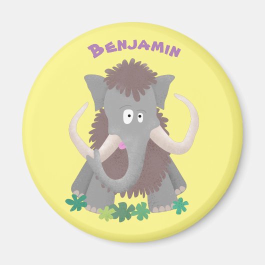 毛おもしろいのマンモス漫画イラストレーション マグネット (正面)