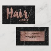 毛および化粧のばら色の金ゴールドのタイポグラフィは大理石を黒くします 名刺 (正面/裏面)