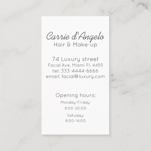 毛および構造のための抽象的な女性の顔 名刺 (裏面)